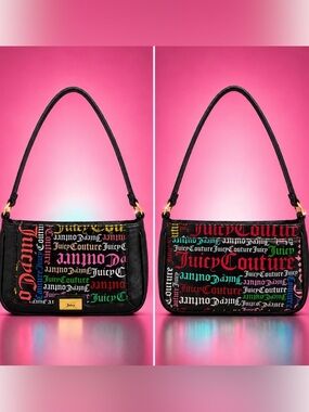 Y2K Juicy Couture Black Mini Shoulder Bag All Over Logo Print Vintage Rare Glam